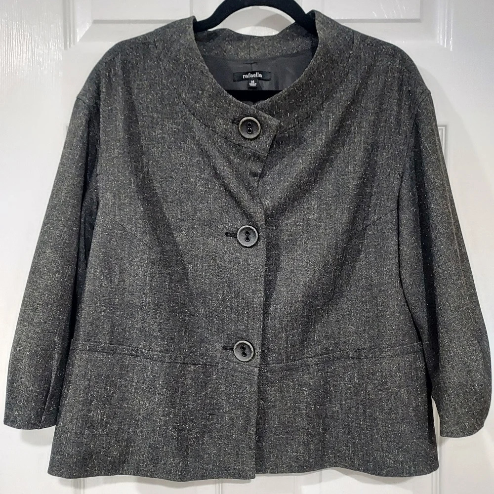 Rafaella Charcoal Gray Lined Cropped 3/4 Sleeve Jacket in Size 14